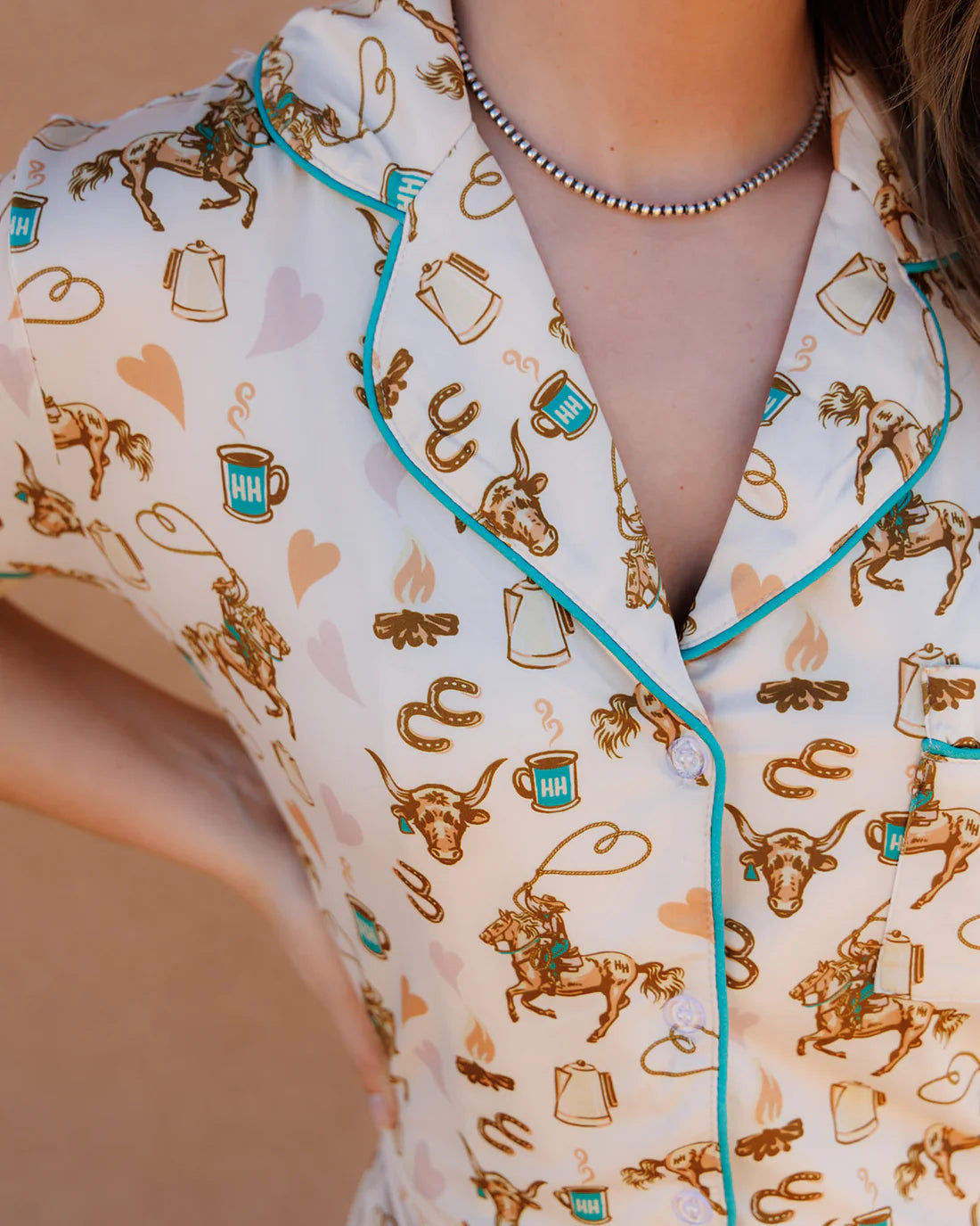 Coffee Cowgirl Pajama Shorts Set