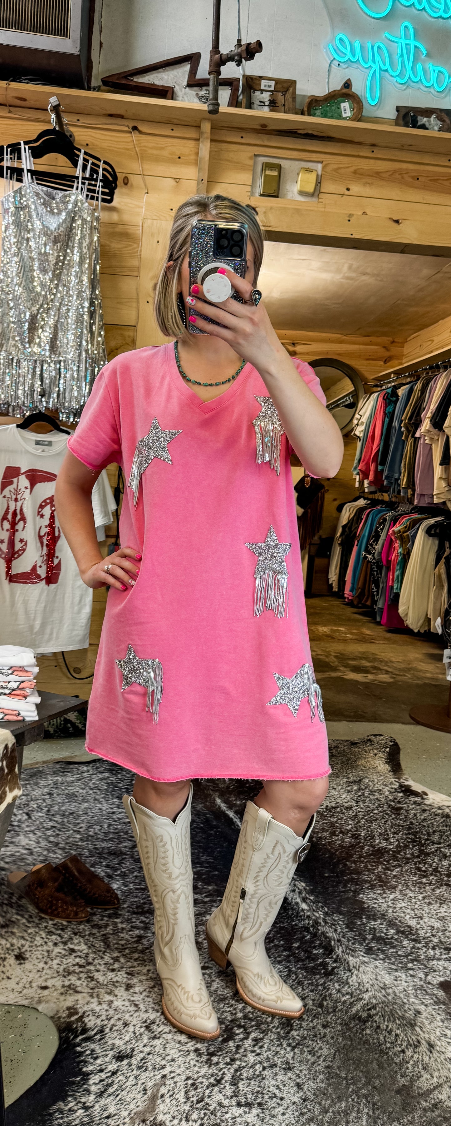 Pink Star Fringed Dress