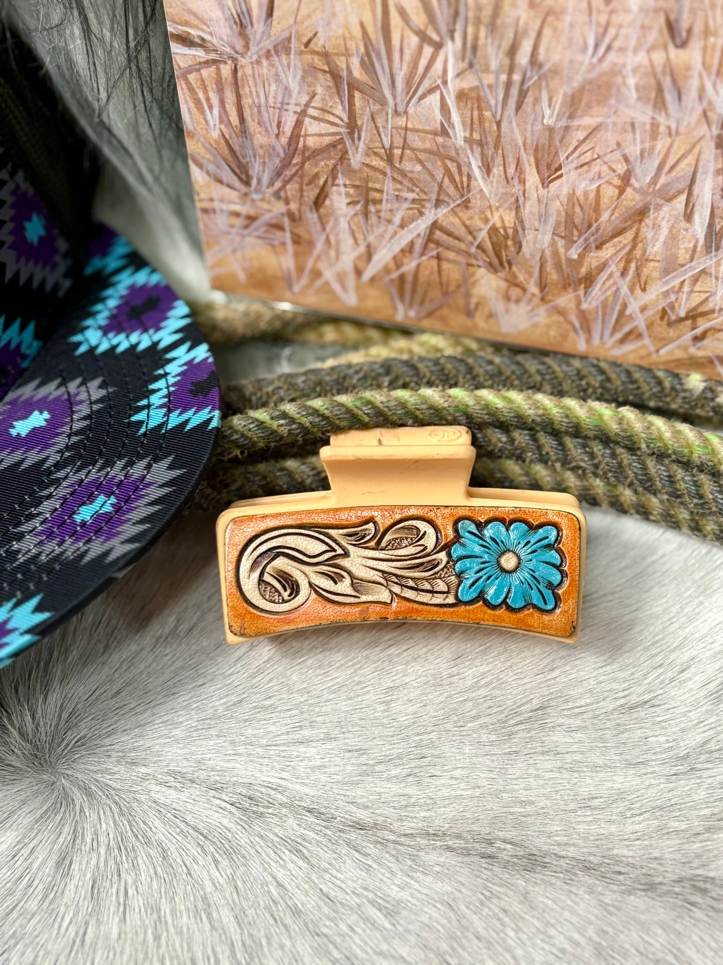 Leather Hand Tooled Claw Clip
