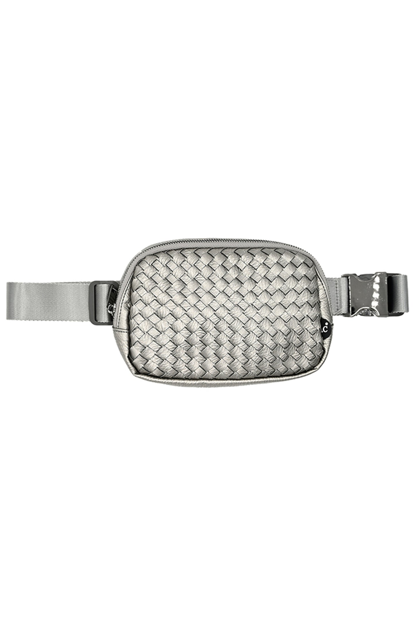Woven Leather Fanny Pack Silver