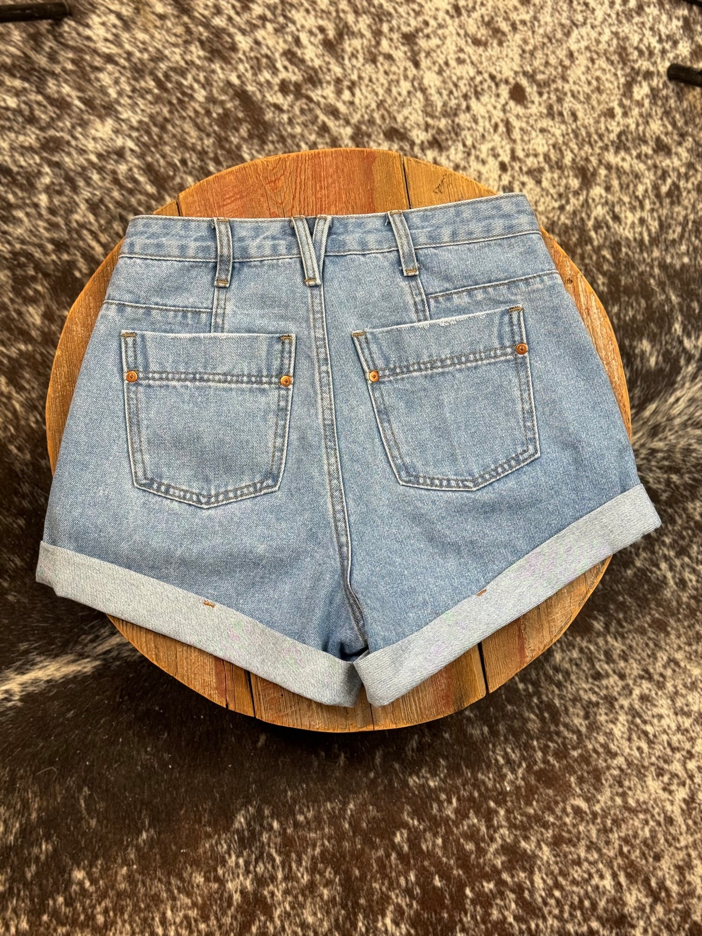 High Waist Rolled Hem Denim Shorts Light Wash
