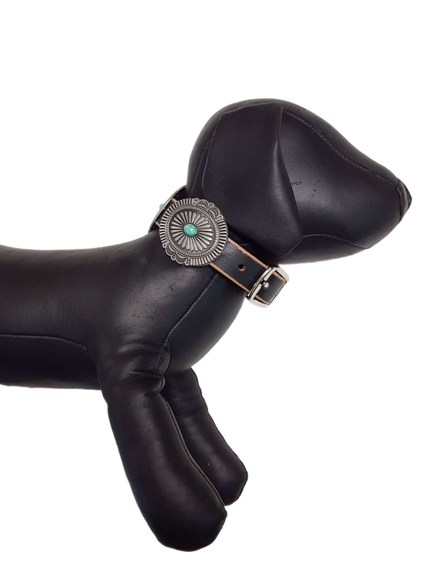 Genuine Distressed Leather Dog Collar with Western Style Con
