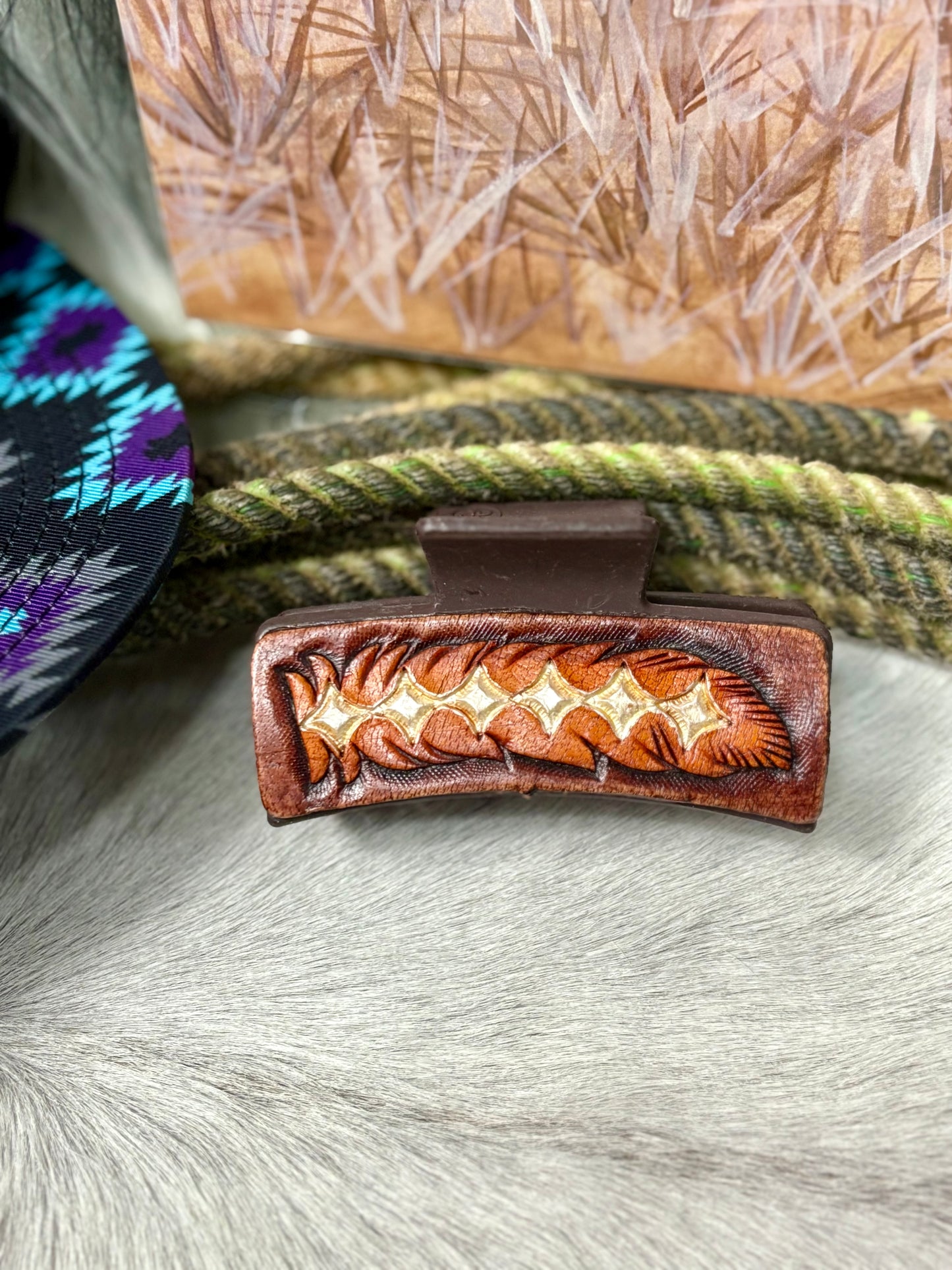 Leather Hand Tooled Claw Clip