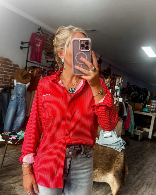 Venttek LS Shirt- Equestrian Red Stripe