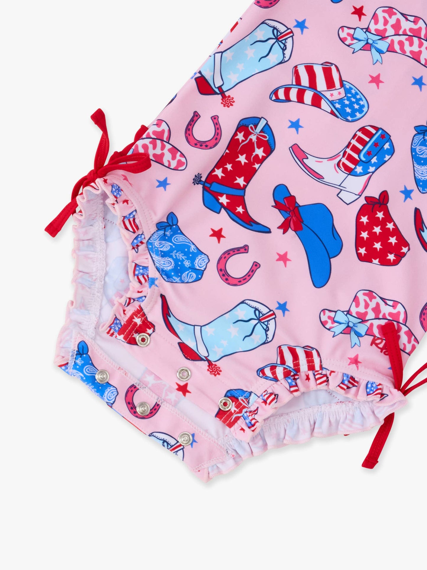 Baby Girls Pink Stars & Spurs Long Sleeve One Piece Rash Guard Swimsuit with Signature Rear Ruffles