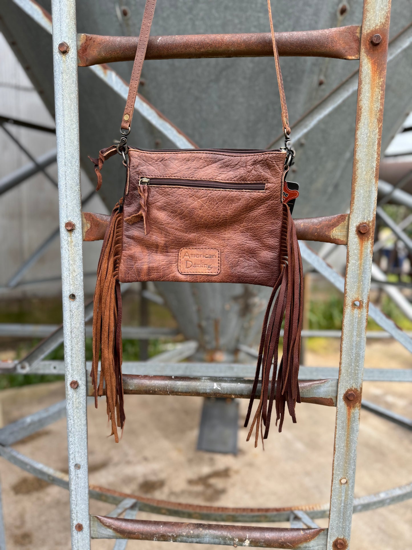 White Hair-On Bucking Horse Purse with Fringe