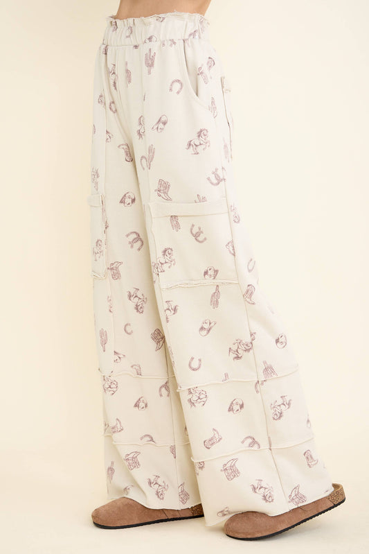 Washed allover Western graphic print Pocket Pants HP6583P1