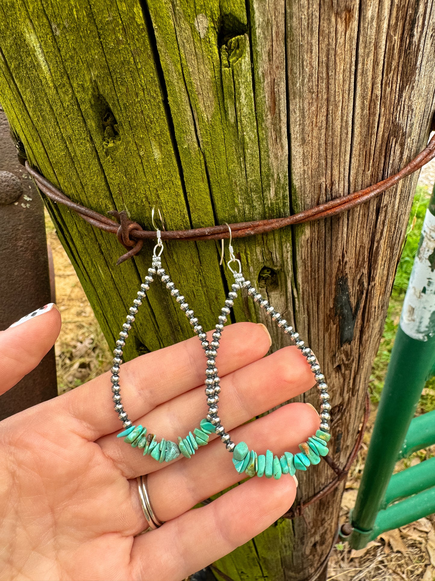 Navajo Teardrop Earrings with Genuine Turquoise Nuggets