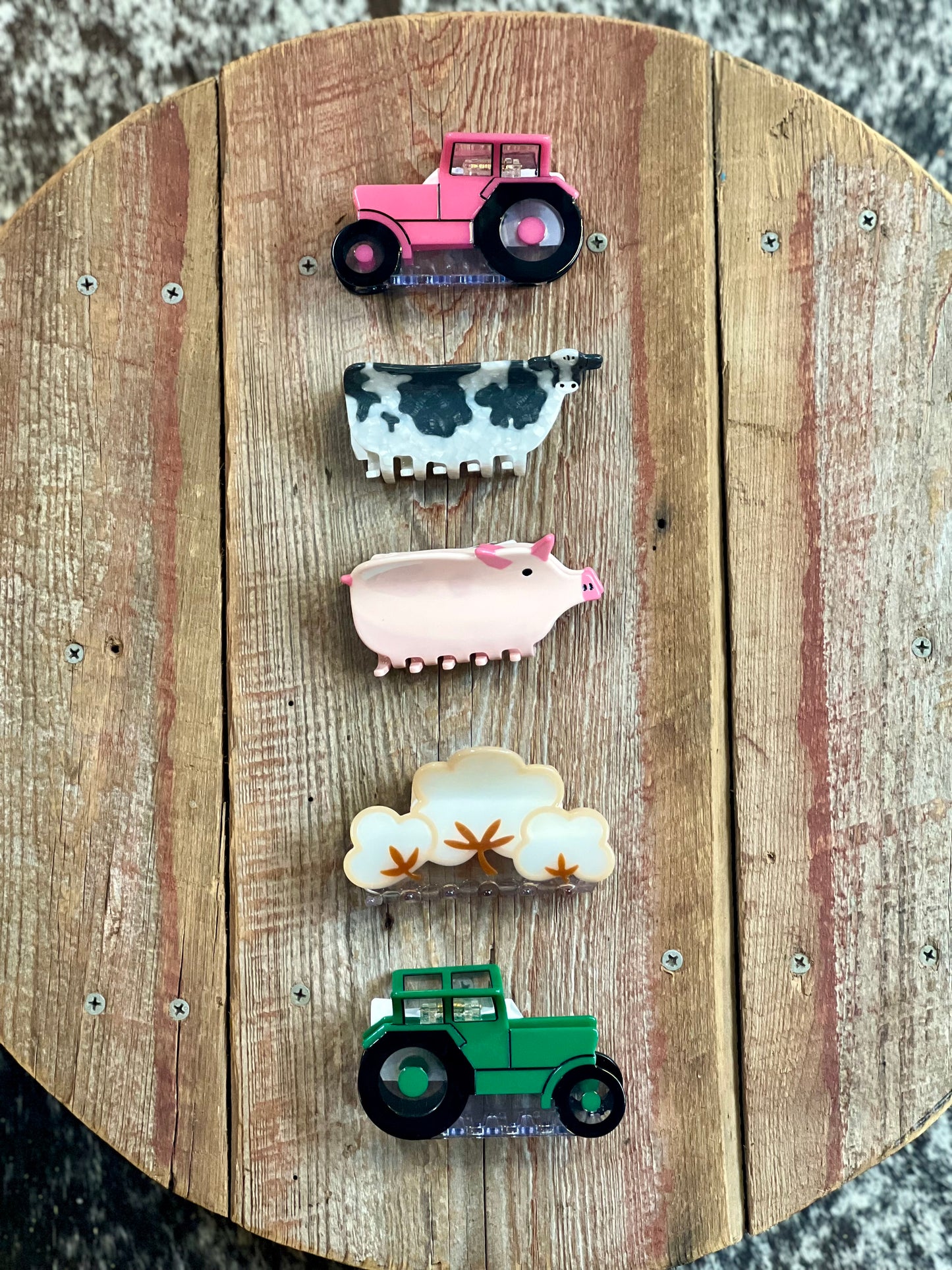 Pink Tractor Hair Claw Clip