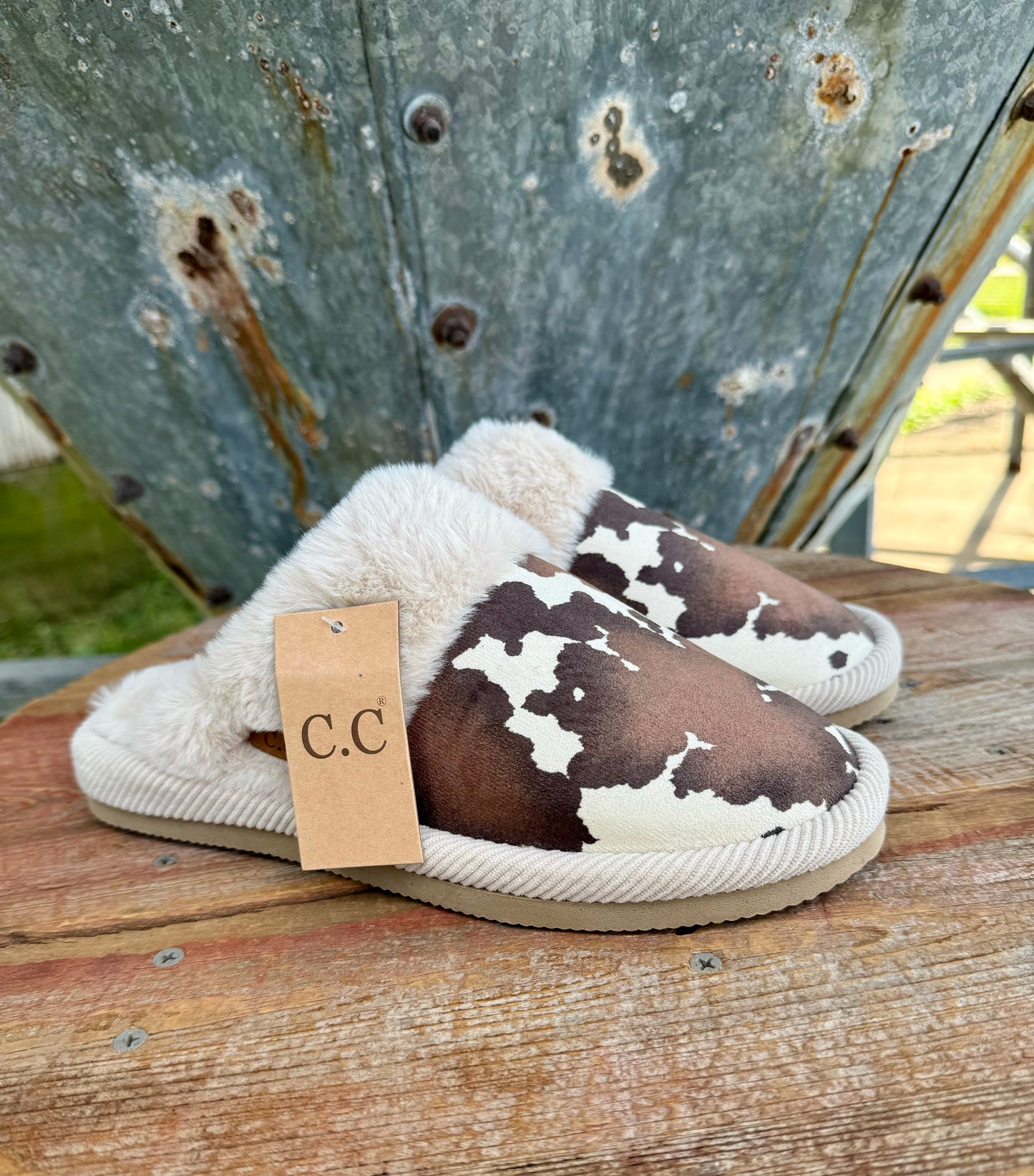 Cow Print Fur Slippers