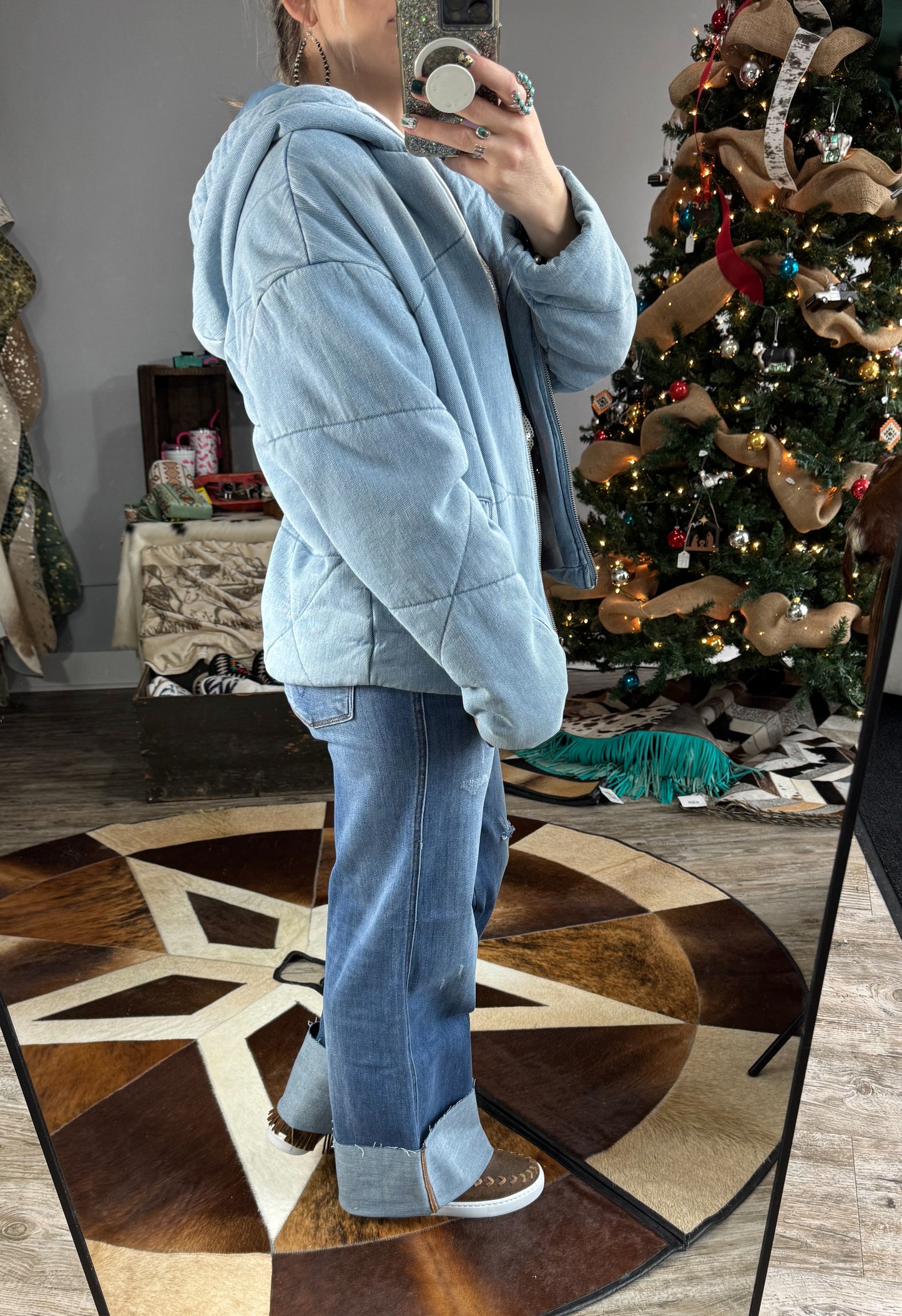 The Frannie Denim Quilted Puff Jacket