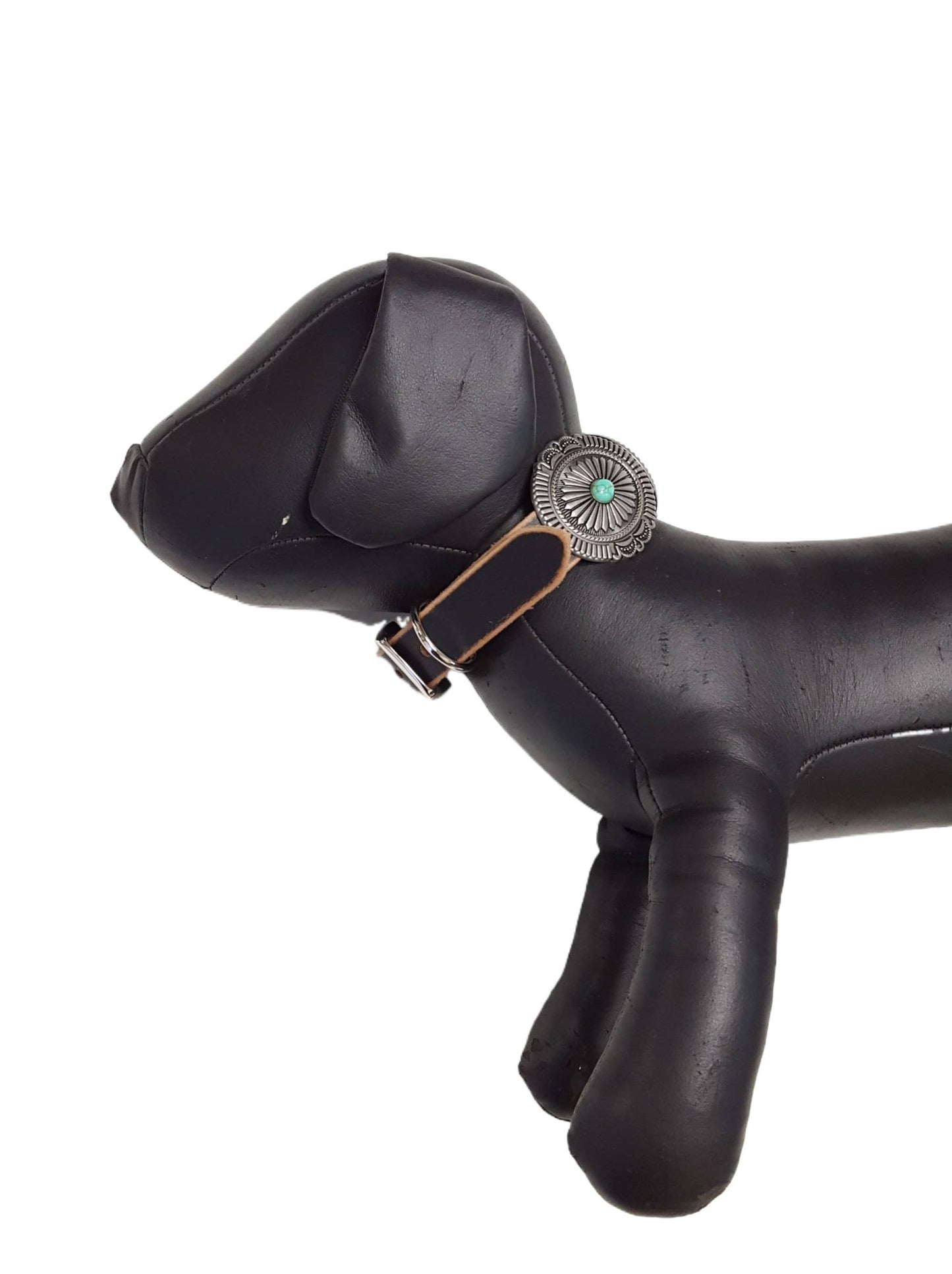 Genuine Distressed Leather Dog Collar with Western Style Con