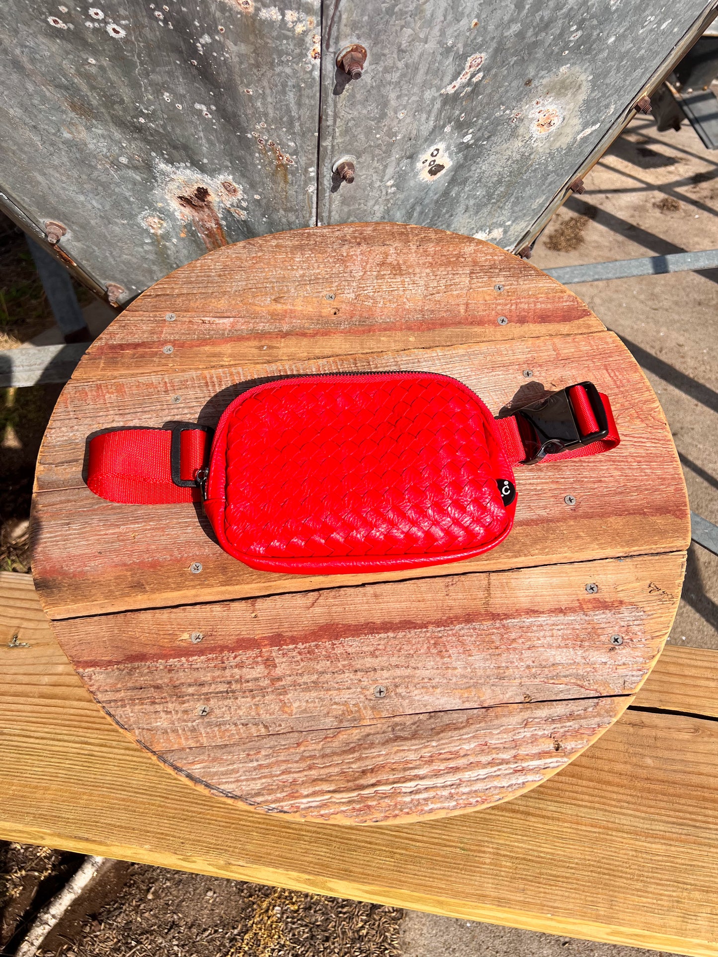Woven Leather CC Fanny Bag