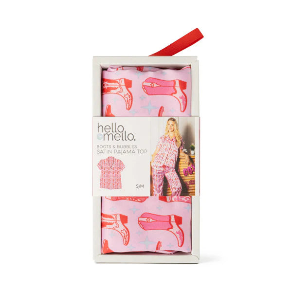 Pink Boots & Bubbles Satin Pajama Top
