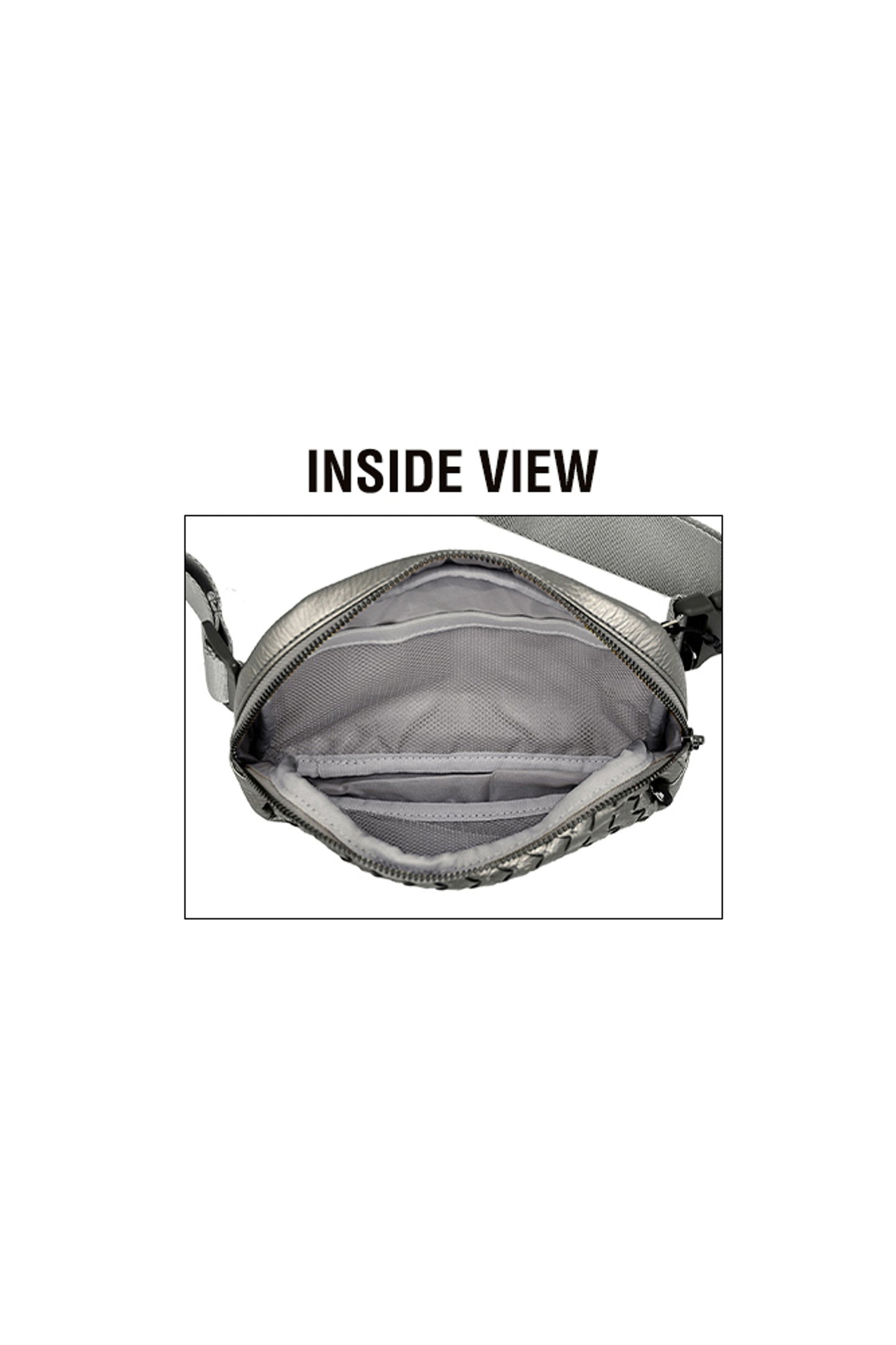 Woven Leather Fanny Pack Silver