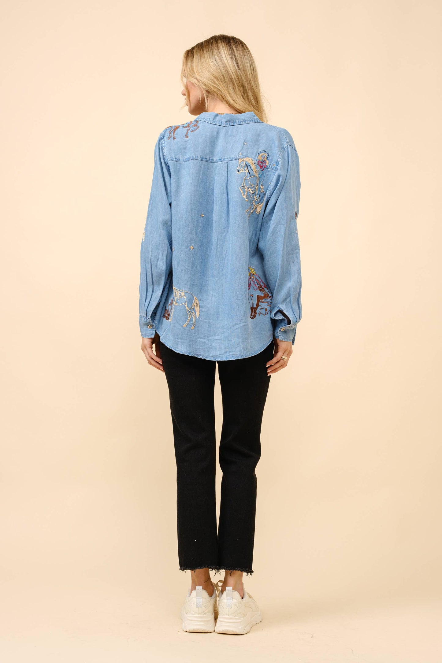 Western Motif Tencel Button-Up Shirt
