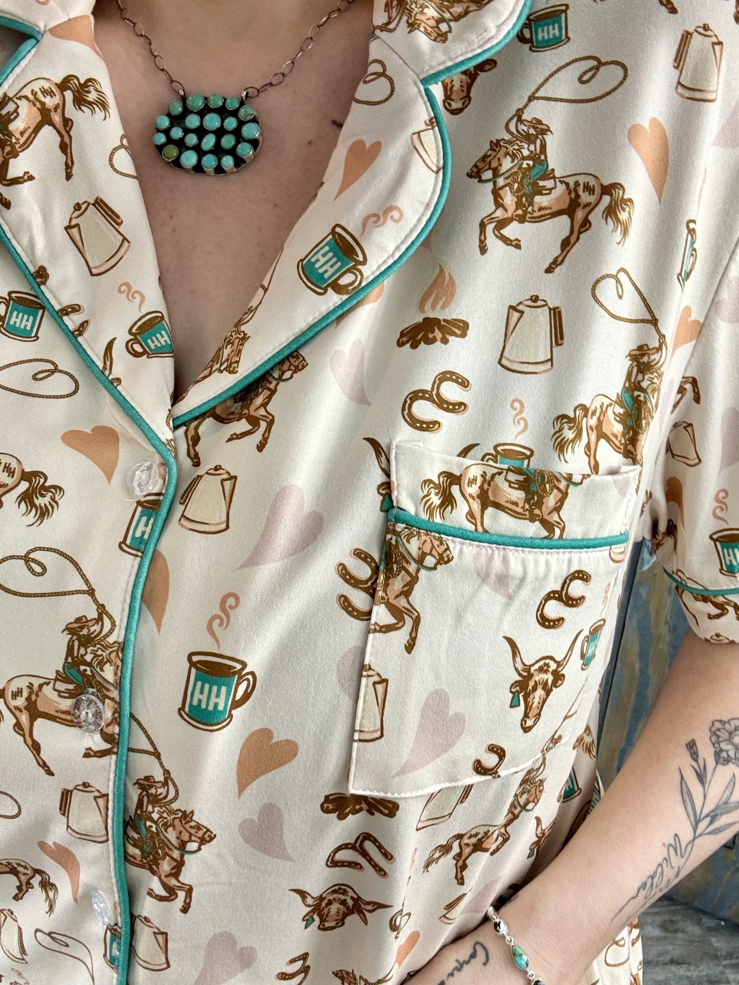 Coffee Cowgirl Pajama Shorts Set
