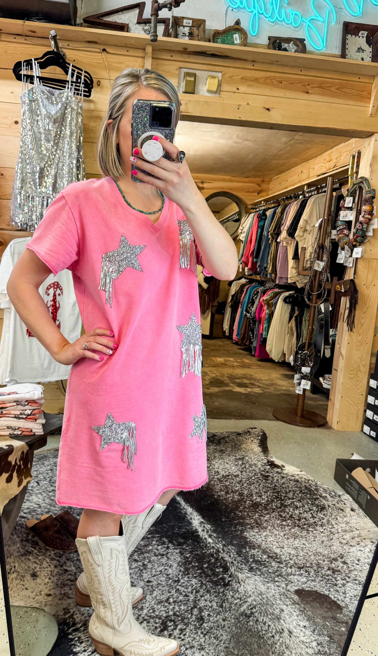 Pink Star Fringed Dress