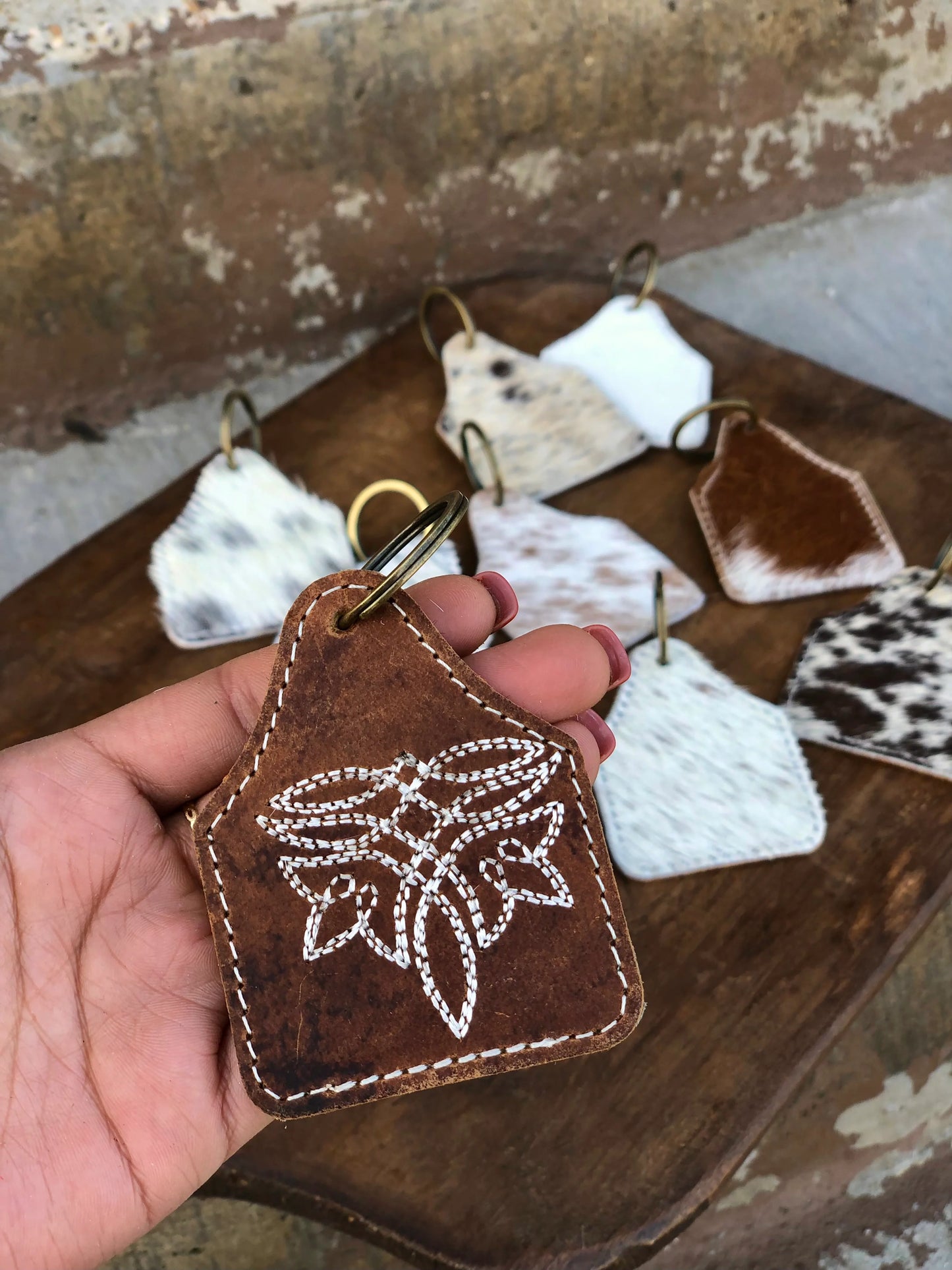 Stitched Leather Keychain