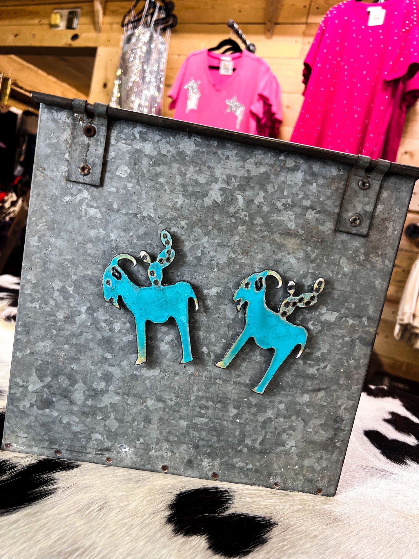 Goat Succulent Magnet Reclaimed Farm Metal- Medium