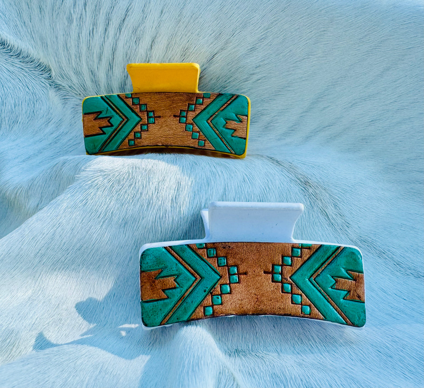 Aztec Leather Tooled Claw Clip