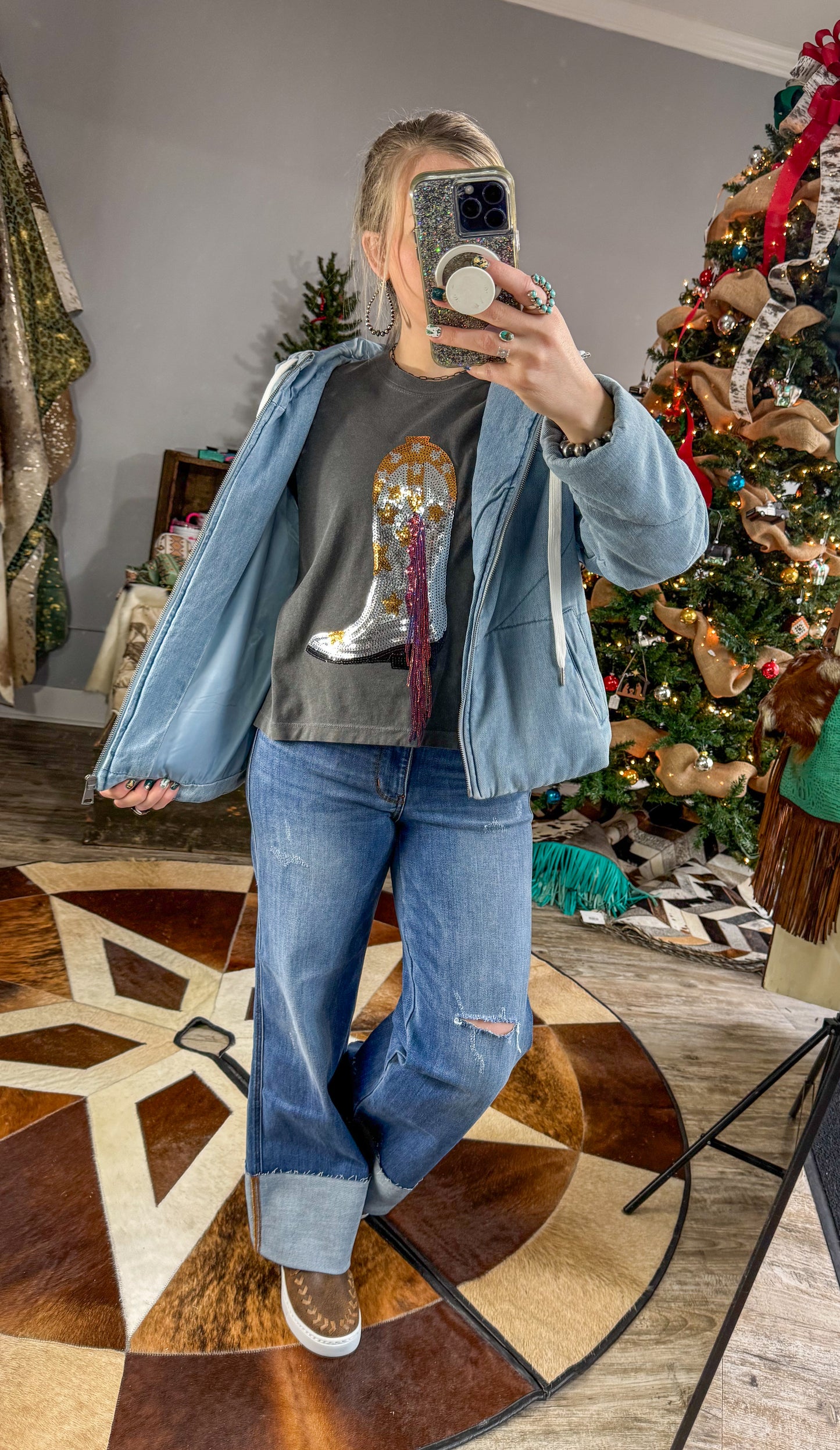 The Frannie Denim Quilted Puff Jacket