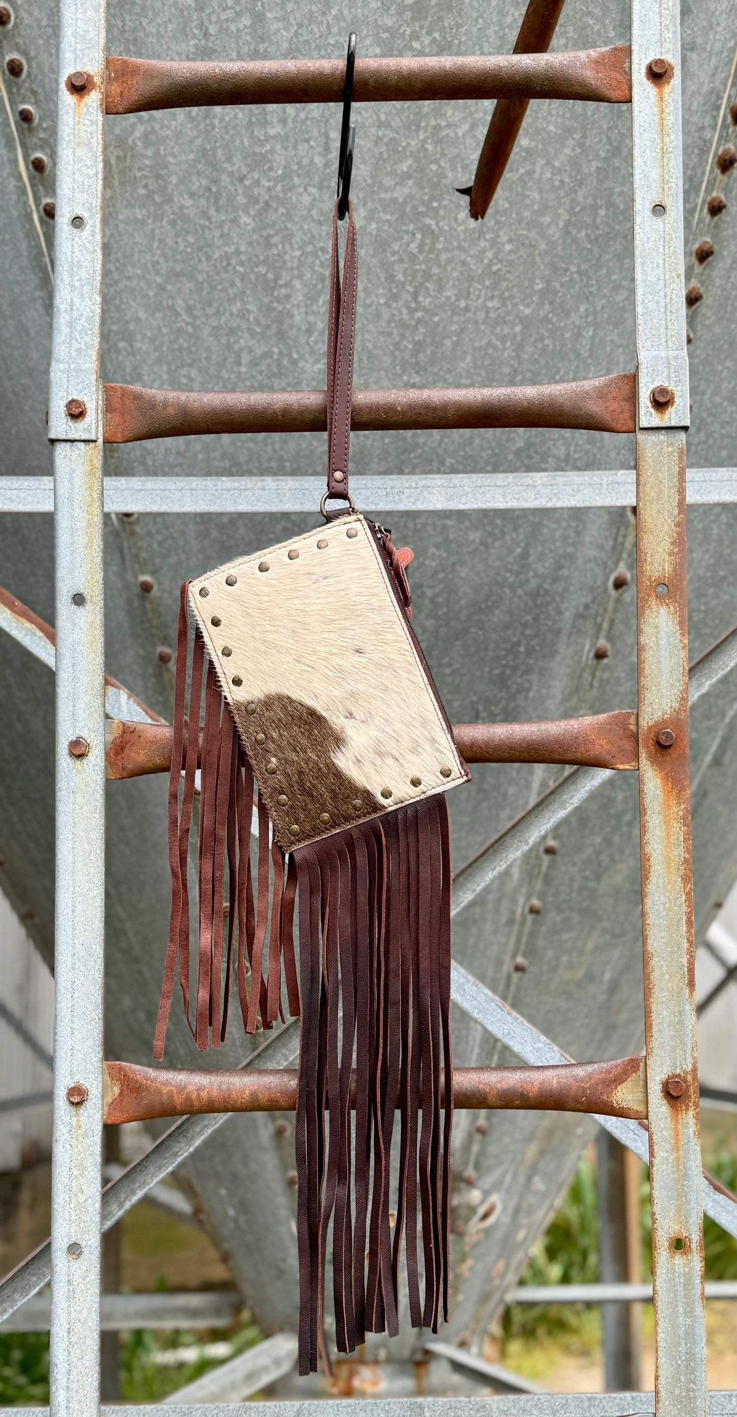 Wristlet Hide Purse with Fringe