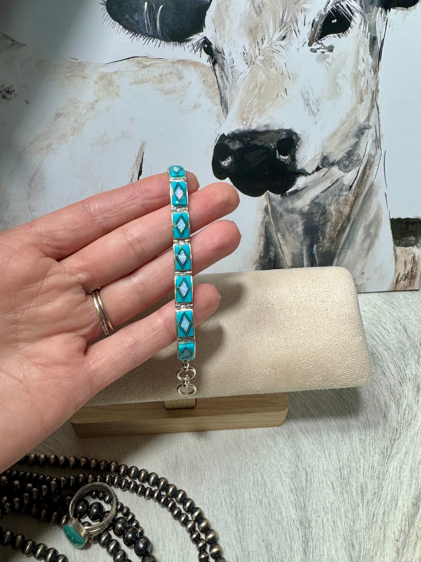 Turquoise and Opal Link Bracelet