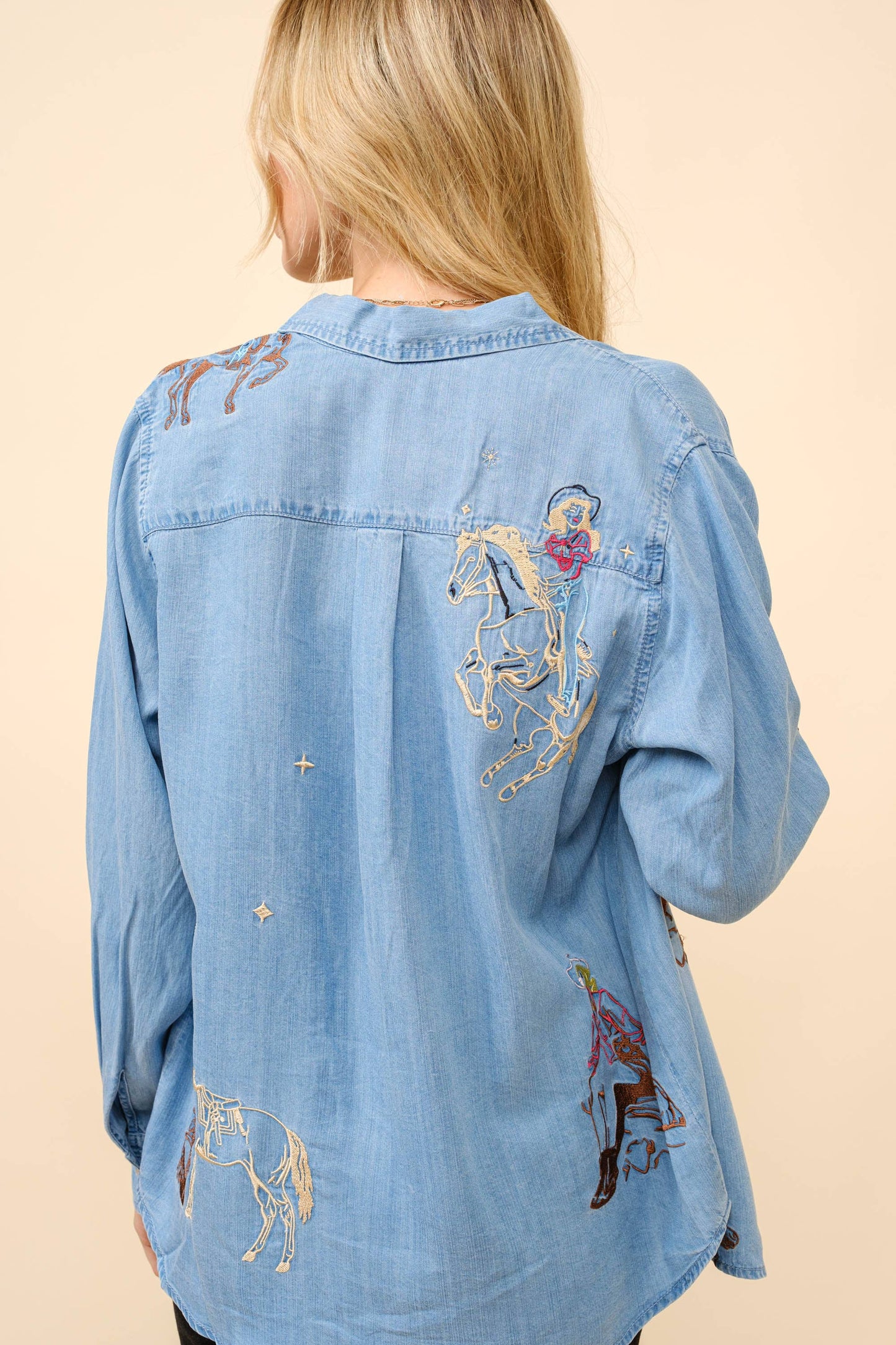 Western Motif Tencel Button-Up Shirt