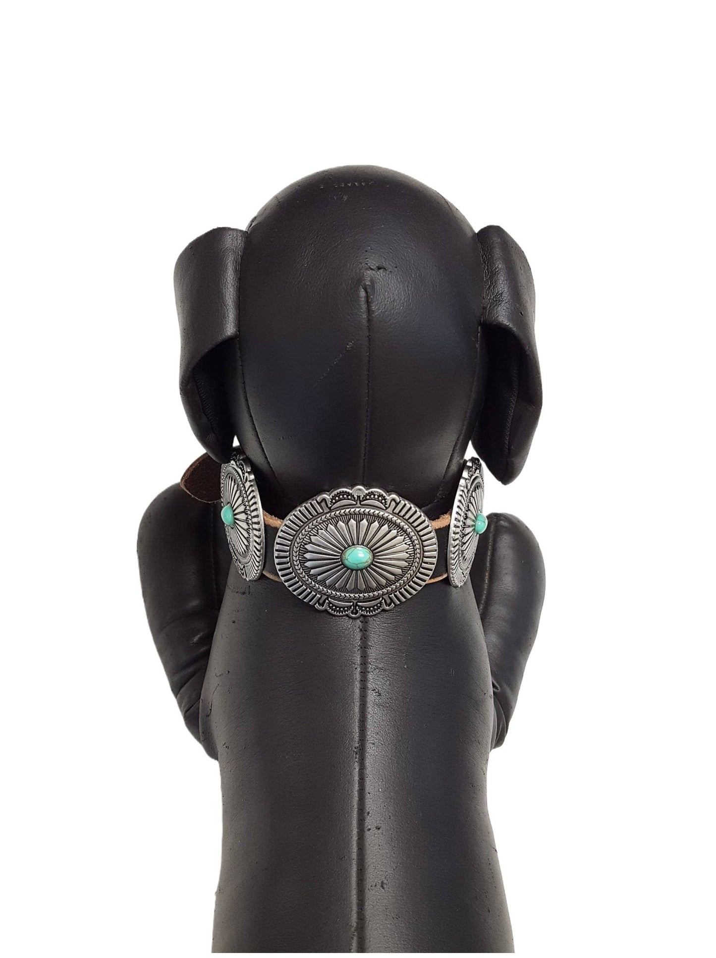 Genuine Distressed Leather Dog Collar with Western Style Con