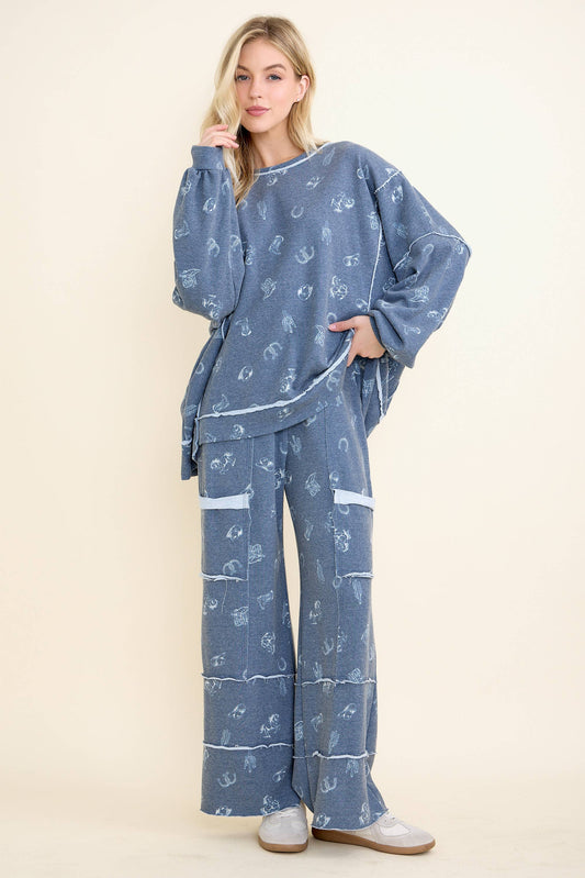 Washed allover Western graphic print Sweatshirt HT6890