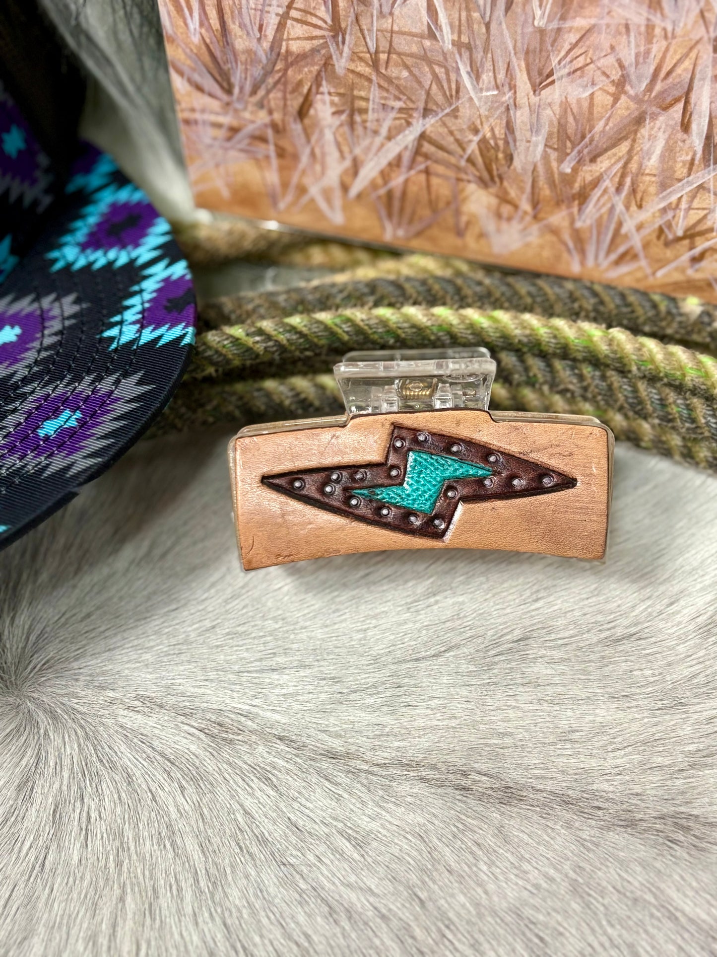 Leather Hand Tooled Claw Clip