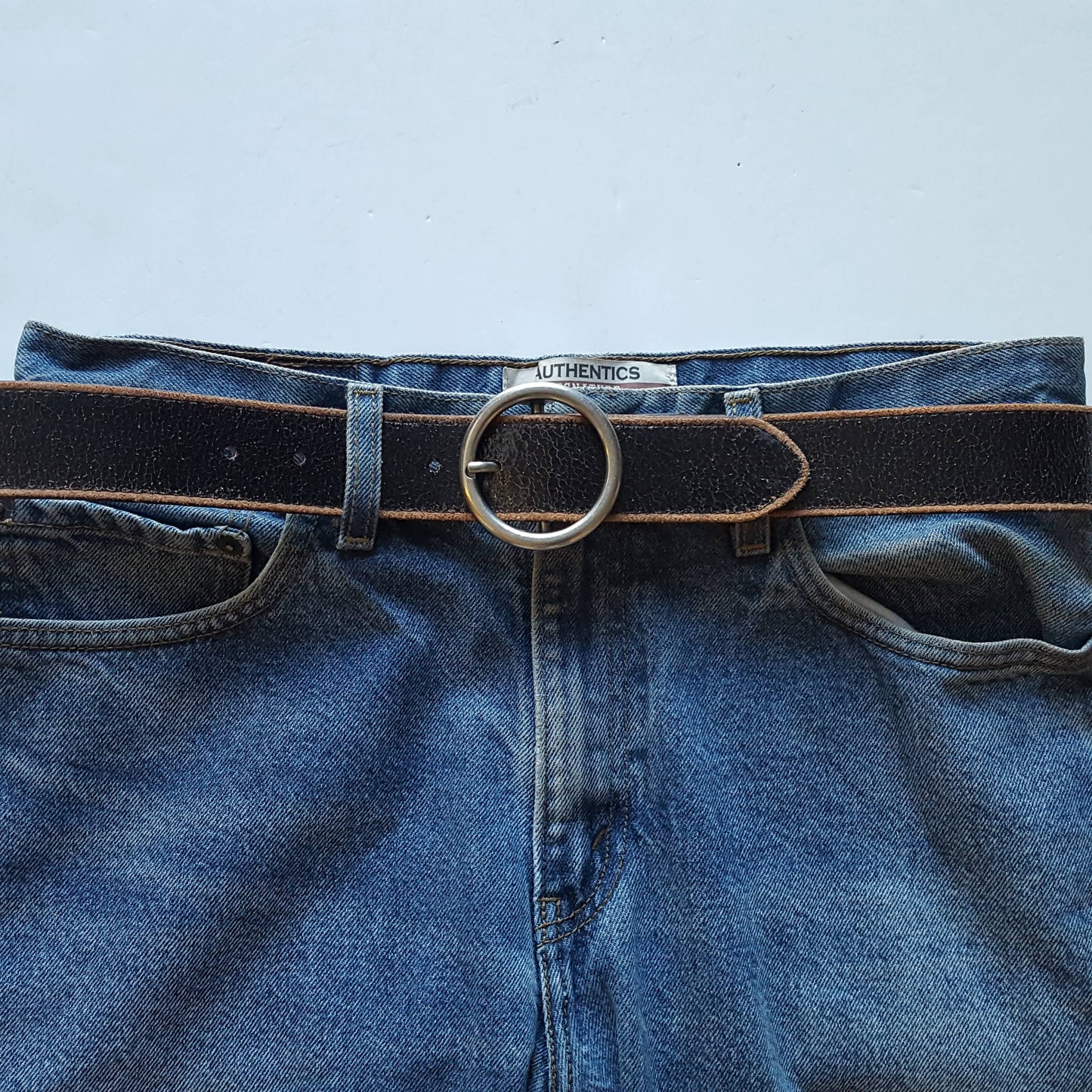 Vintage Leather belt with distress burnish edge