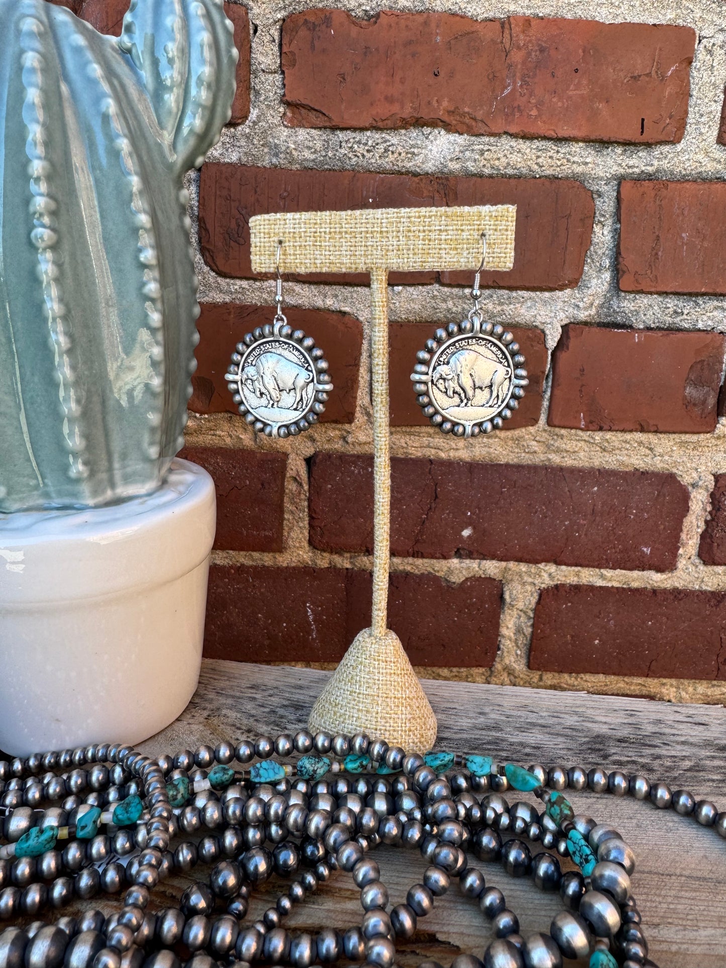 Buffalo Coin Dangle Earrings