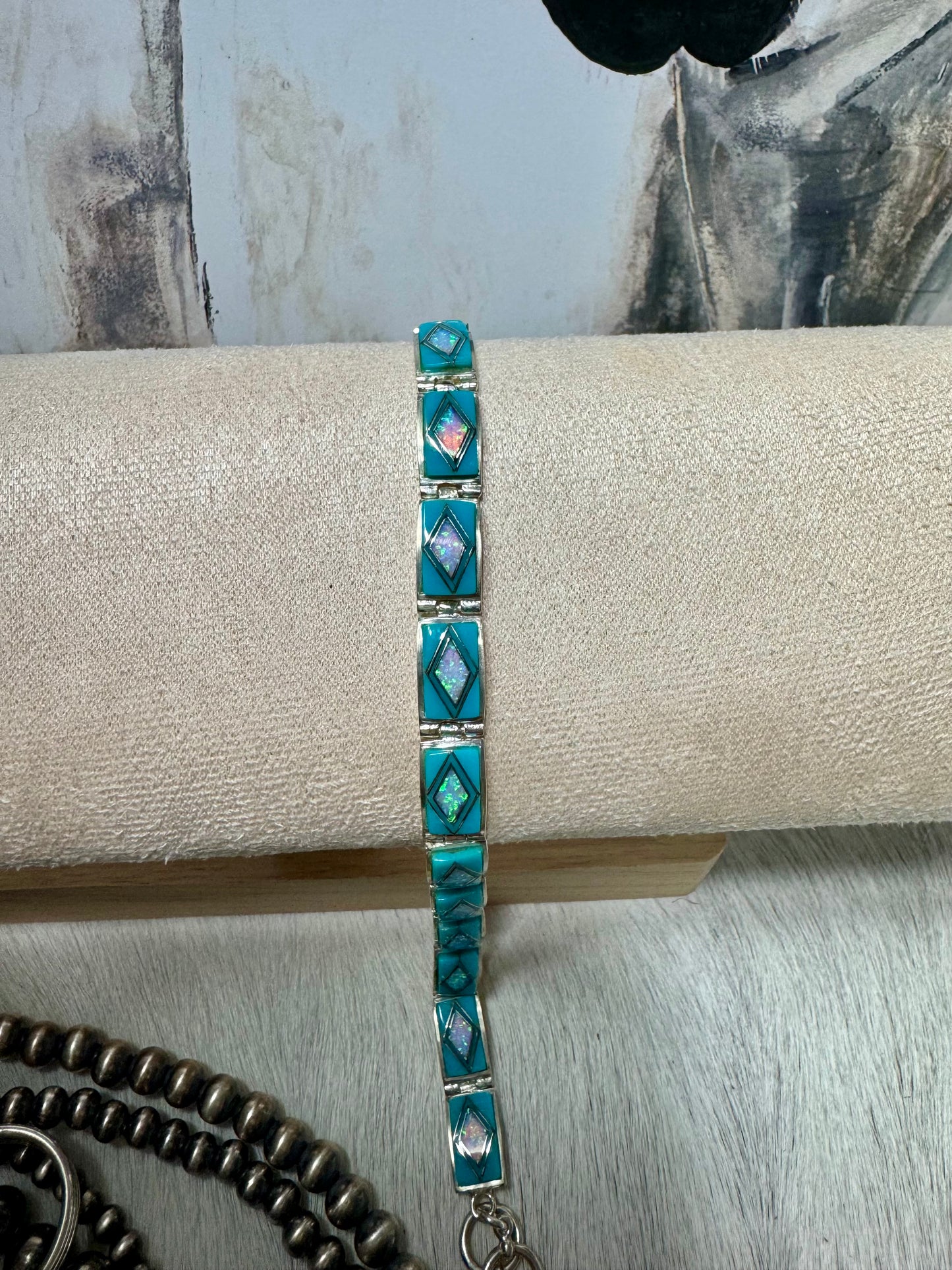 Turquoise and Opal Link Bracelet