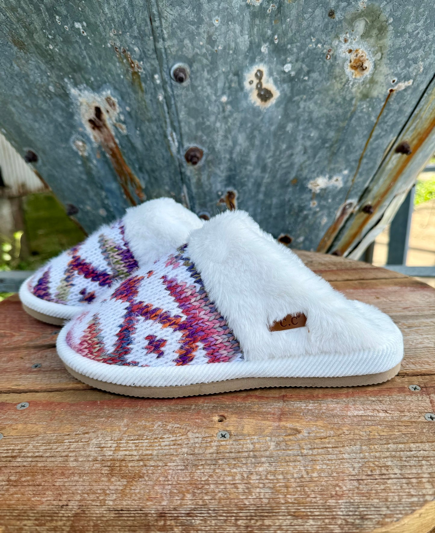 Aztec Crochet Purple Ombré Slippers