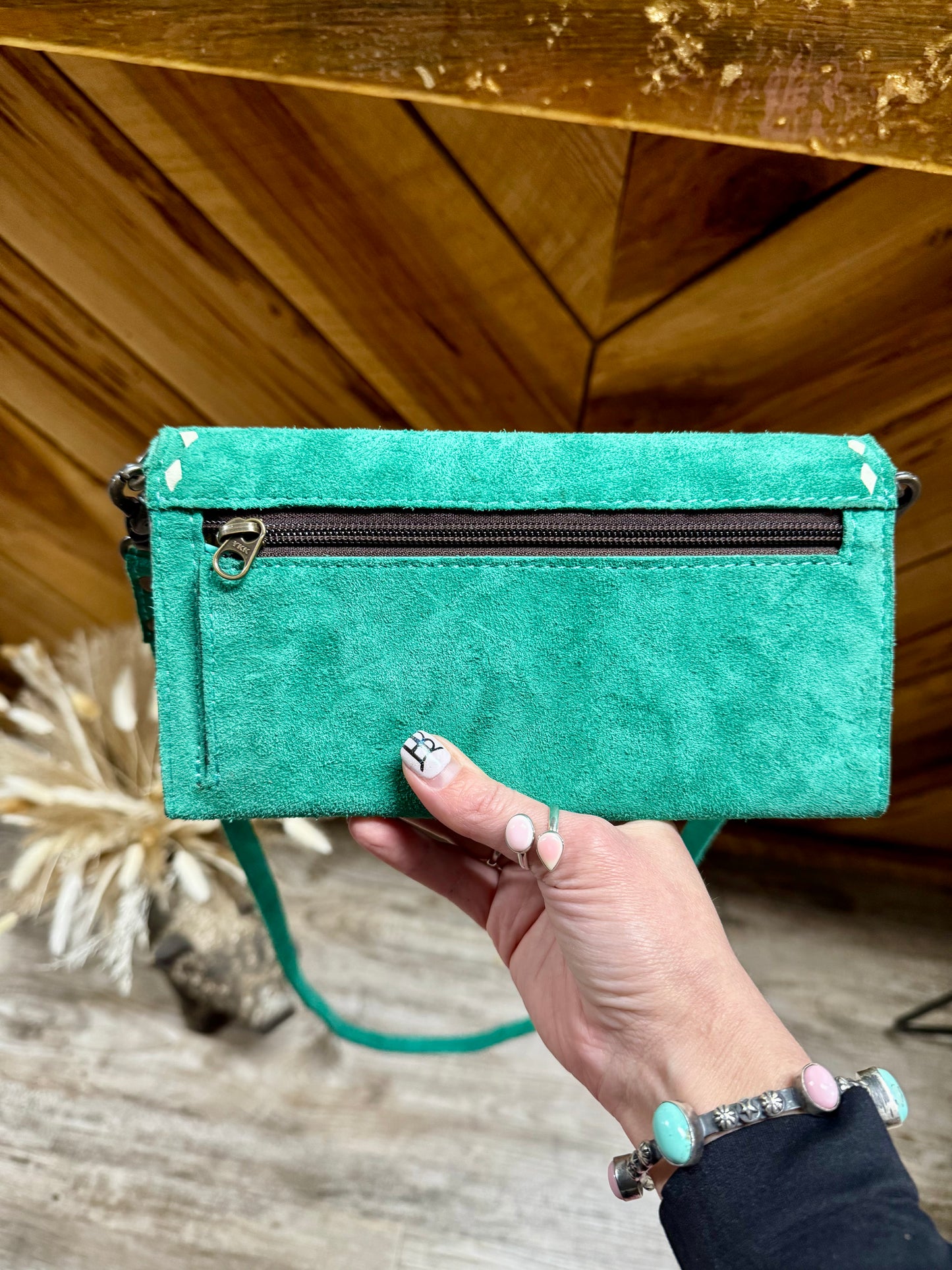 Suede Boot Stitch Crossbody Wallet