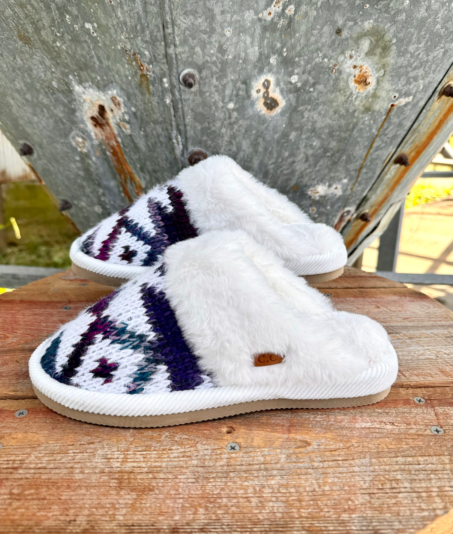 Aztec Crochet Purple Ombré Slippers