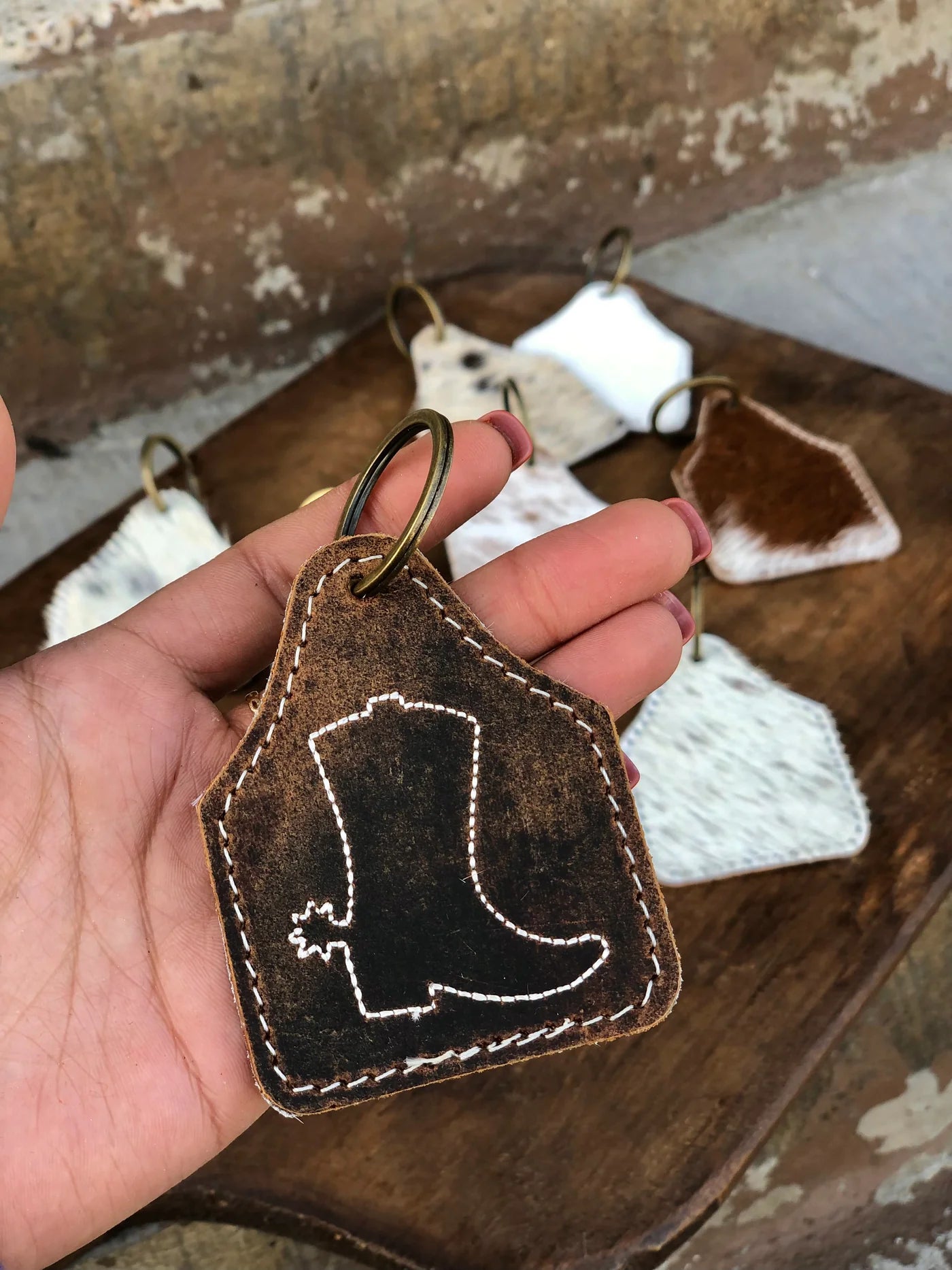 Stitched Leather Keychain