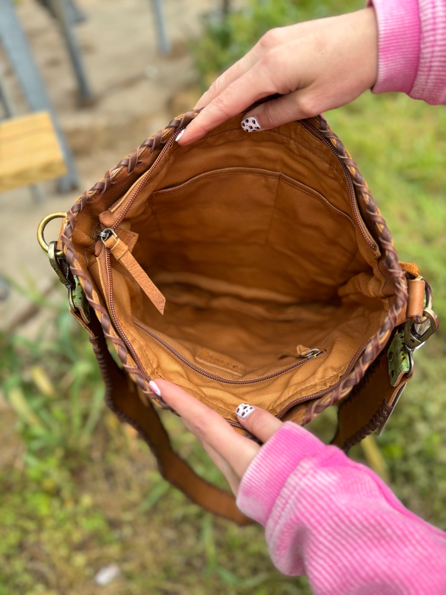 Genuine Leather Bag Hand Painted With Fringe 12x14