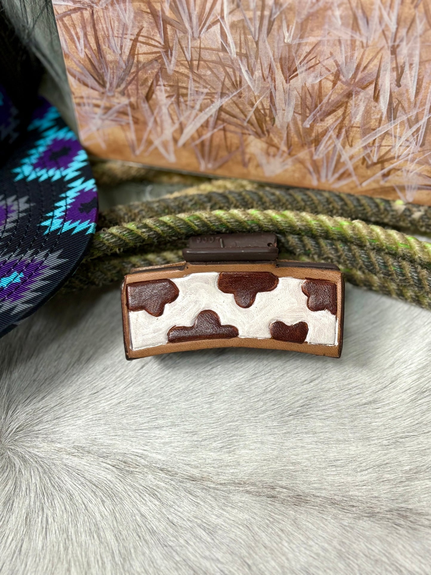 Leather Hand Tooled Claw Clip