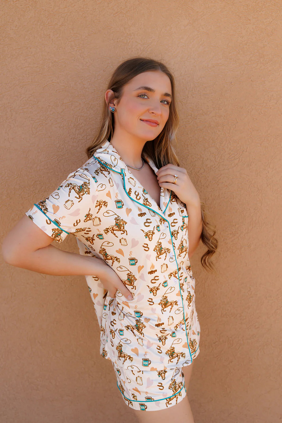 Coffee Cowgirl Pajama Shorts Set