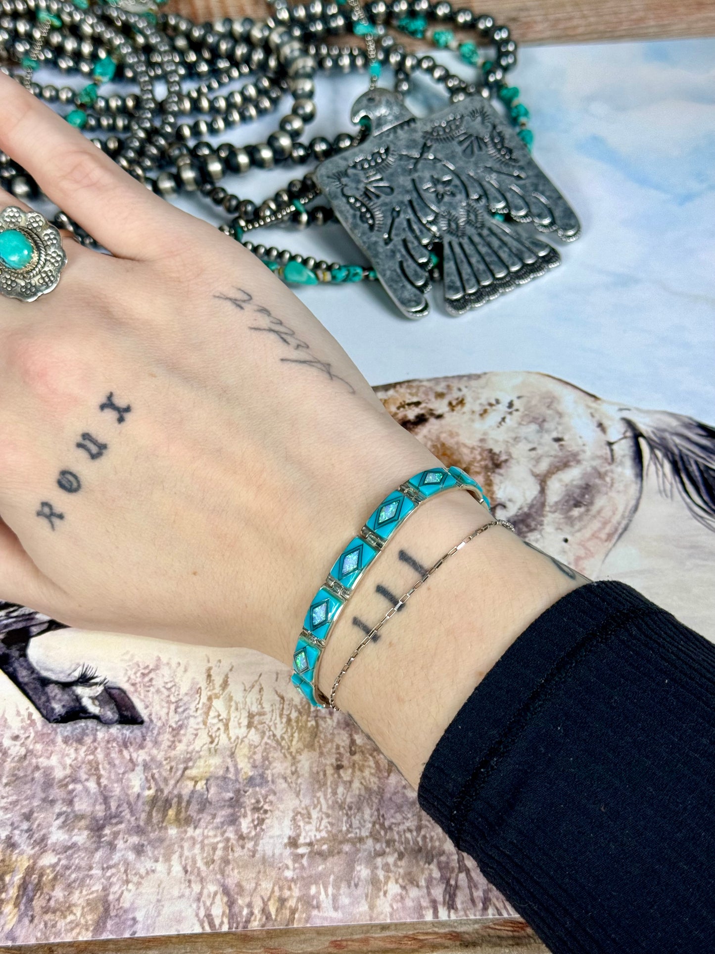 Turquoise and Opal Link Bracelet