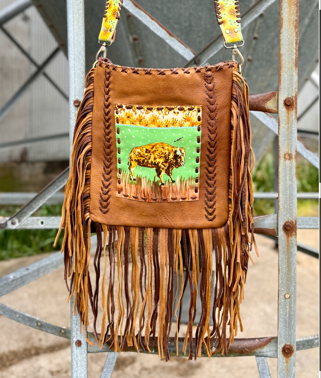 American Darling Purse Fringe Hand Painted Buffalo