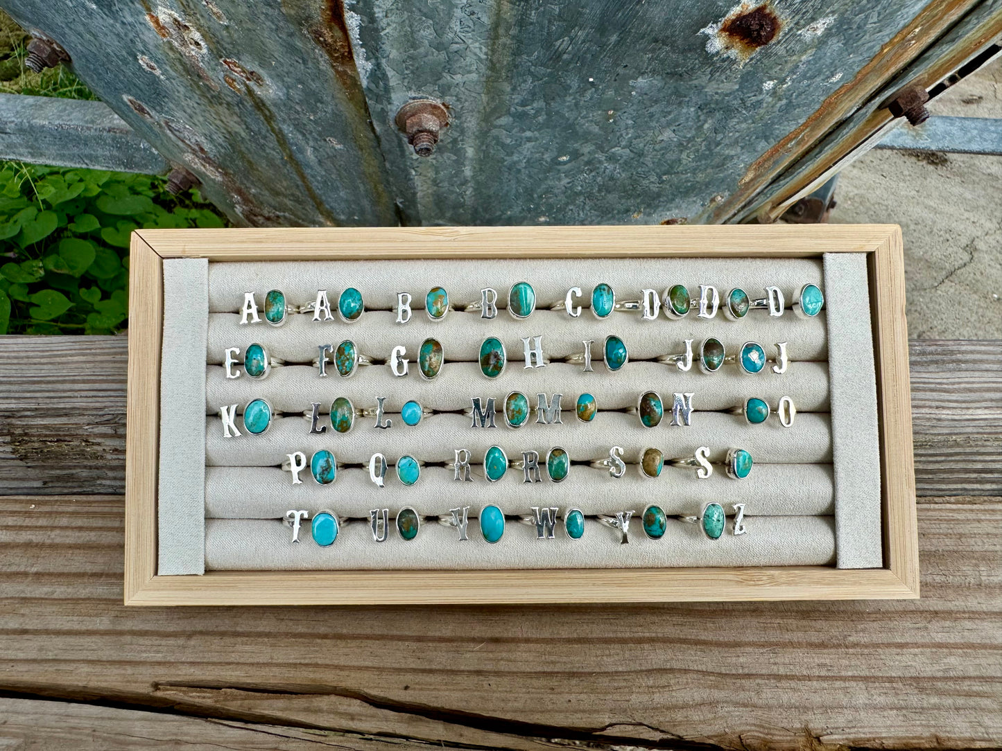 Custom Initial Turquoise Ring Adjustable