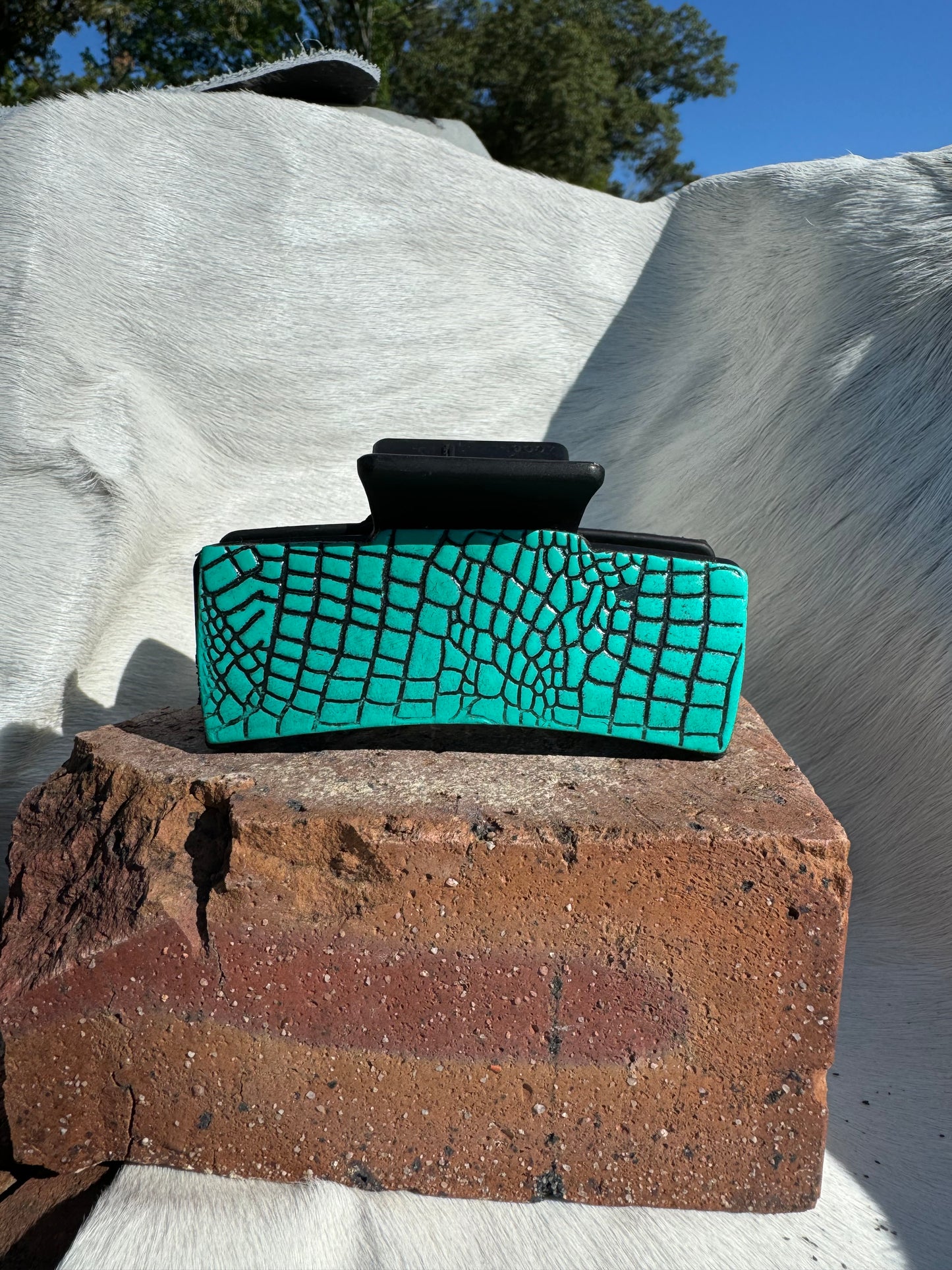 Gator Print Leather Claw Clip
