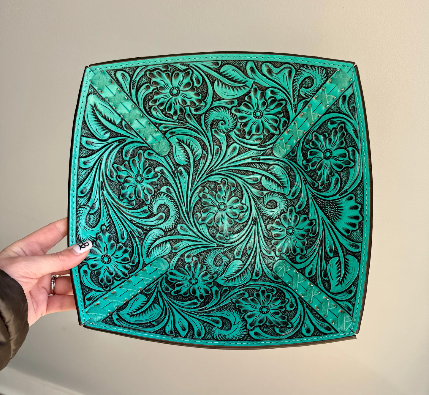 Genuine Leather Tooled Basket