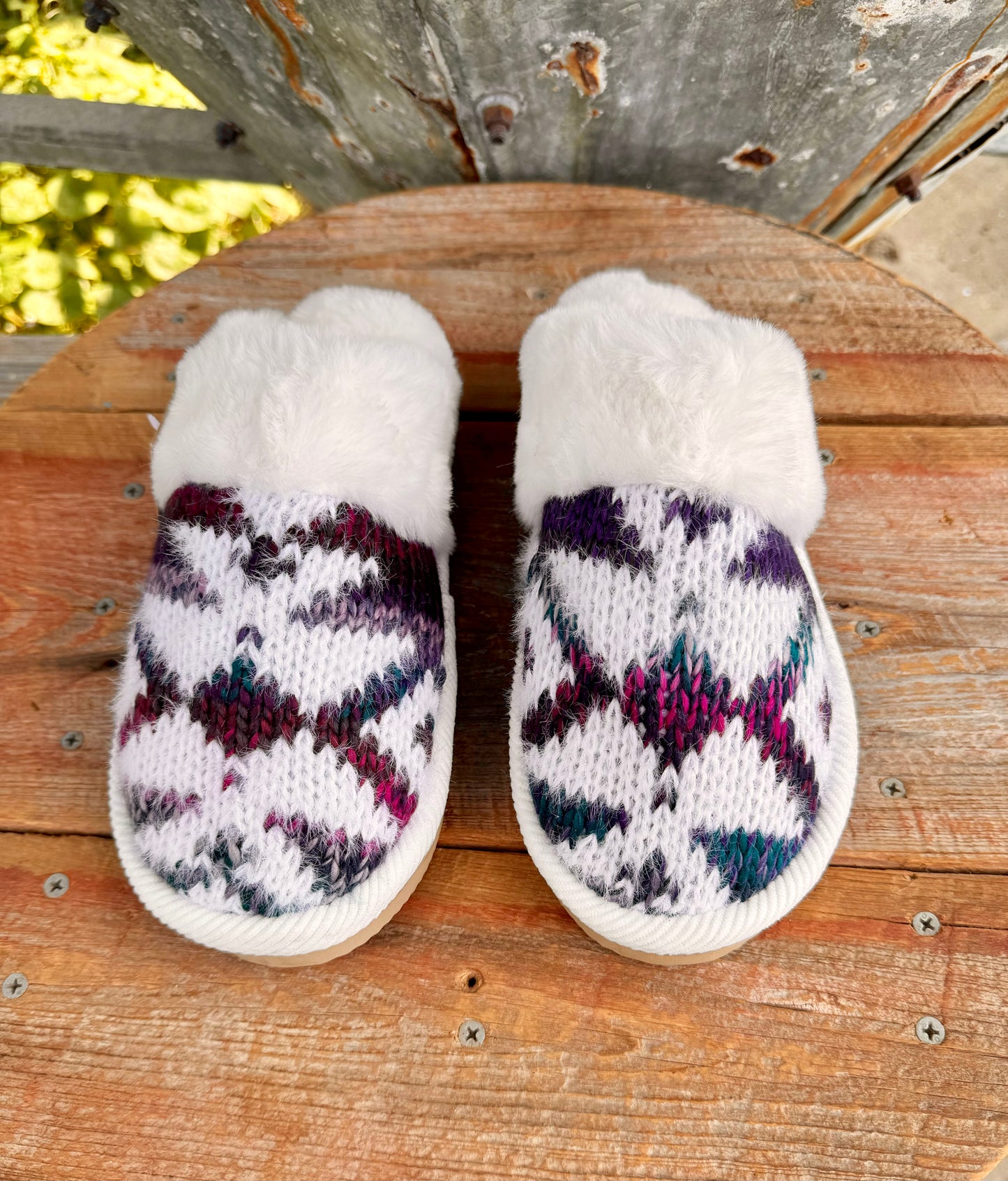 Aztec Crochet Purple Ombré Slippers