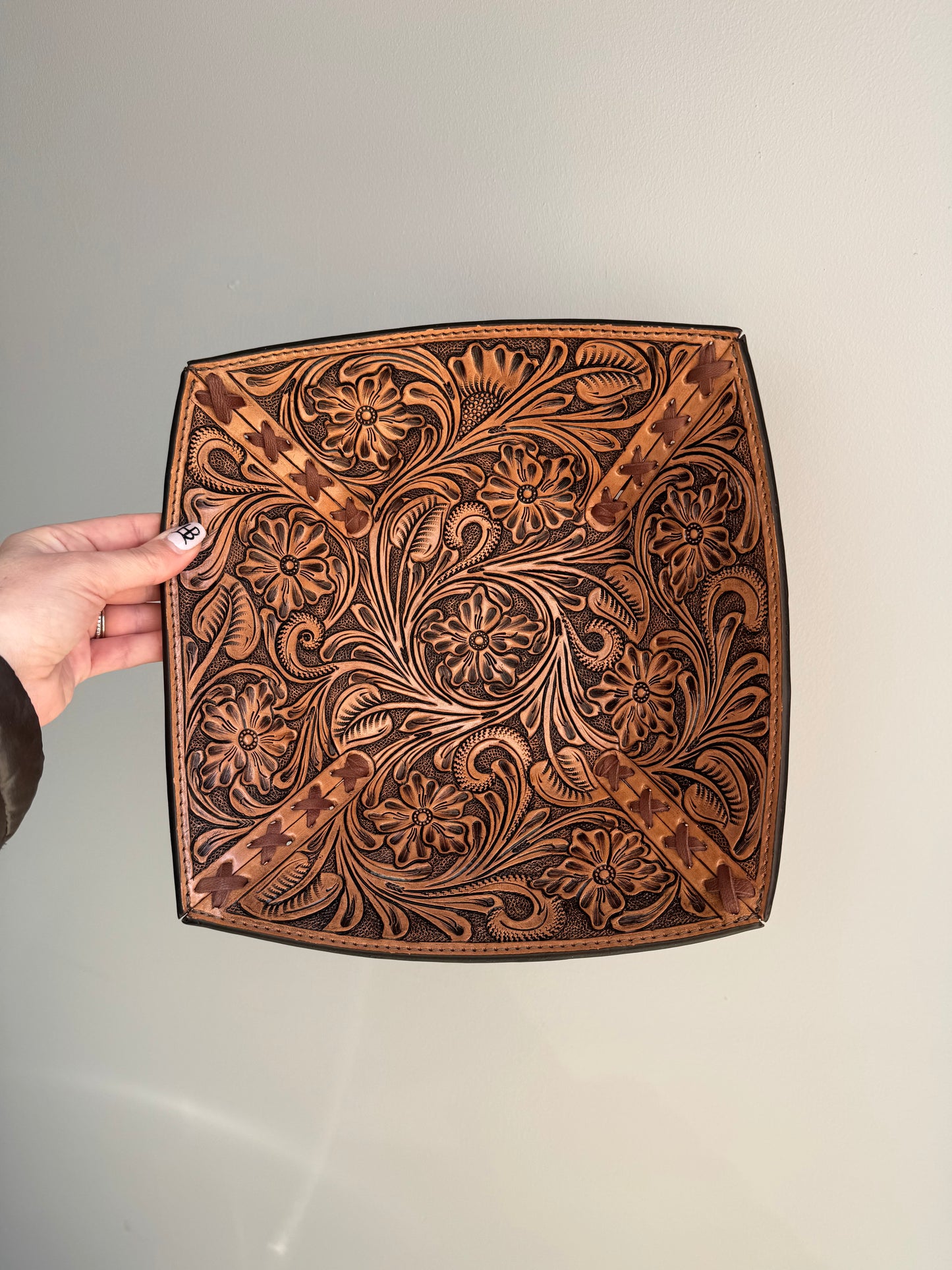 Genuine Leather Tooled Basket