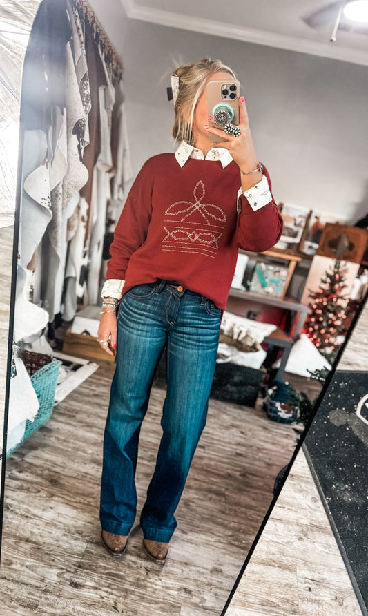 Red Boot Stitch Sweater